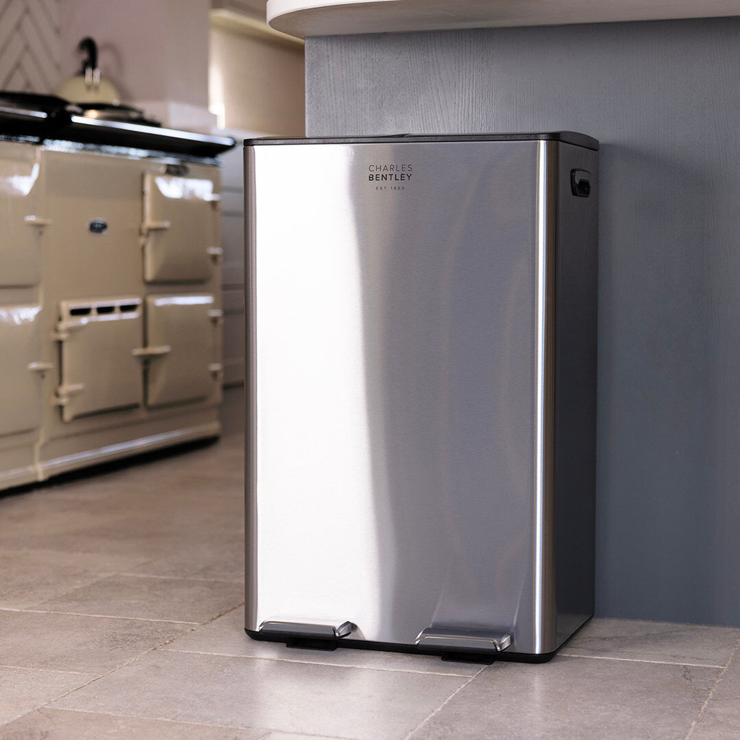 Charles Bentley Step On Multi-Compartment Rubbish & Recycling Bin - 60L Stainless Steel