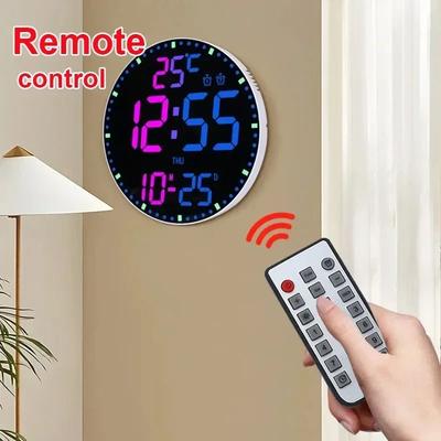 On Spot Shop Smart WiFi Colorful LED Large Digital Wall Clock, Temperature Date Week Display, Dual Alarms, Remote Control, Home Decor remote White Black