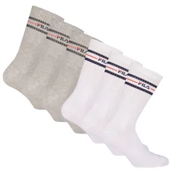 FILA Unisex Socken, 6er Pack - Strümpfe, Street, Lifesyle, Sport (2x 3 Paar) Grau/Weiß / 43-46