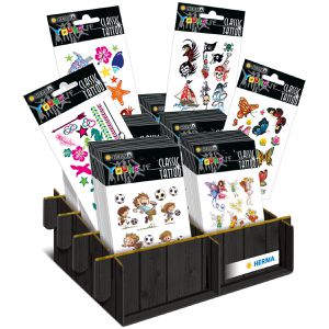 Herma Temporäre-Tattoos Display 15175, farbig, Classic Tattoos, 6x10 Packs, 820 Tattoos