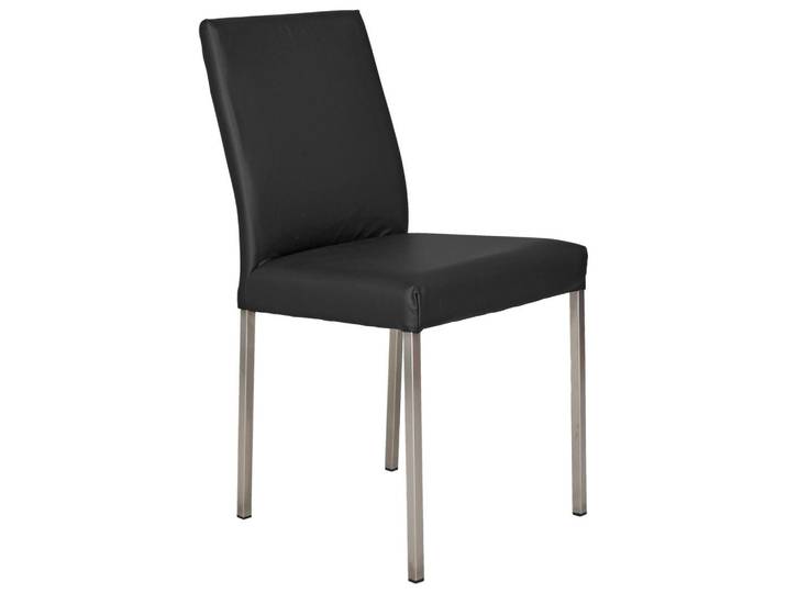Stuhl, Schwarz, Edelstahlfarben, Leder, Echtleder, Rindleder, eckig, 45x89x44 cm, Esszimmer, Stuhl, Esszimmerstühle