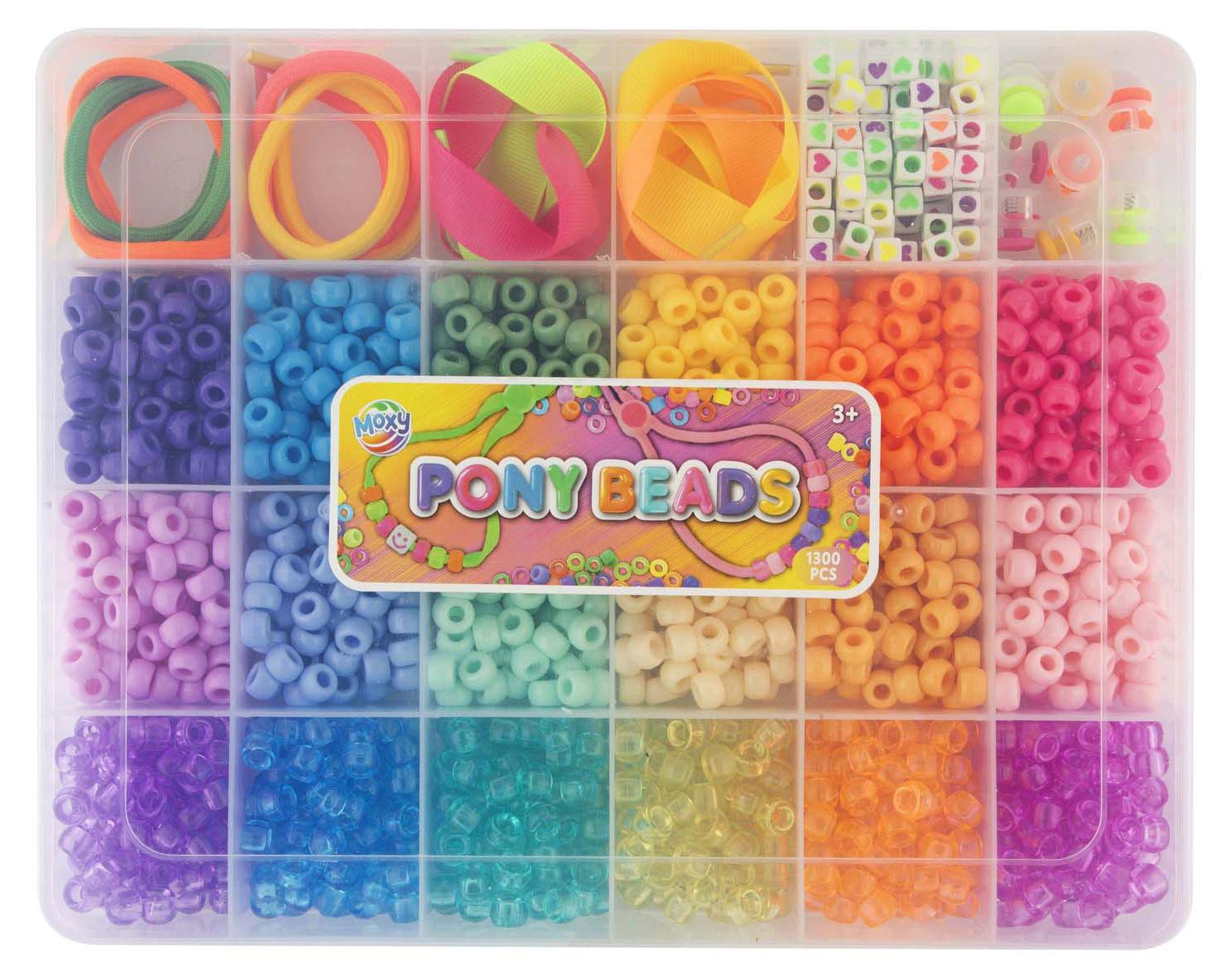 Creative Craft Lab Creatieve knutselset met parels, pony beads en opbergbox, 18 kleuren, voor kinderen