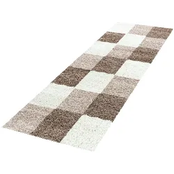 HOCHFLORTEPPICH RHEIN, kariert, Mokka, 80 x 250 cm