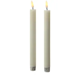 441 LED Stabkerzen Tafelkerzen Dinner Spitzkerzen rustikal 24cm creme 2Stück