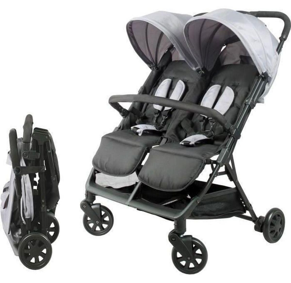 Bambisol DS209 Side-by-Side Dubbelkinderwagen voor Tweelingen vanaf Geboorte - Gray Black