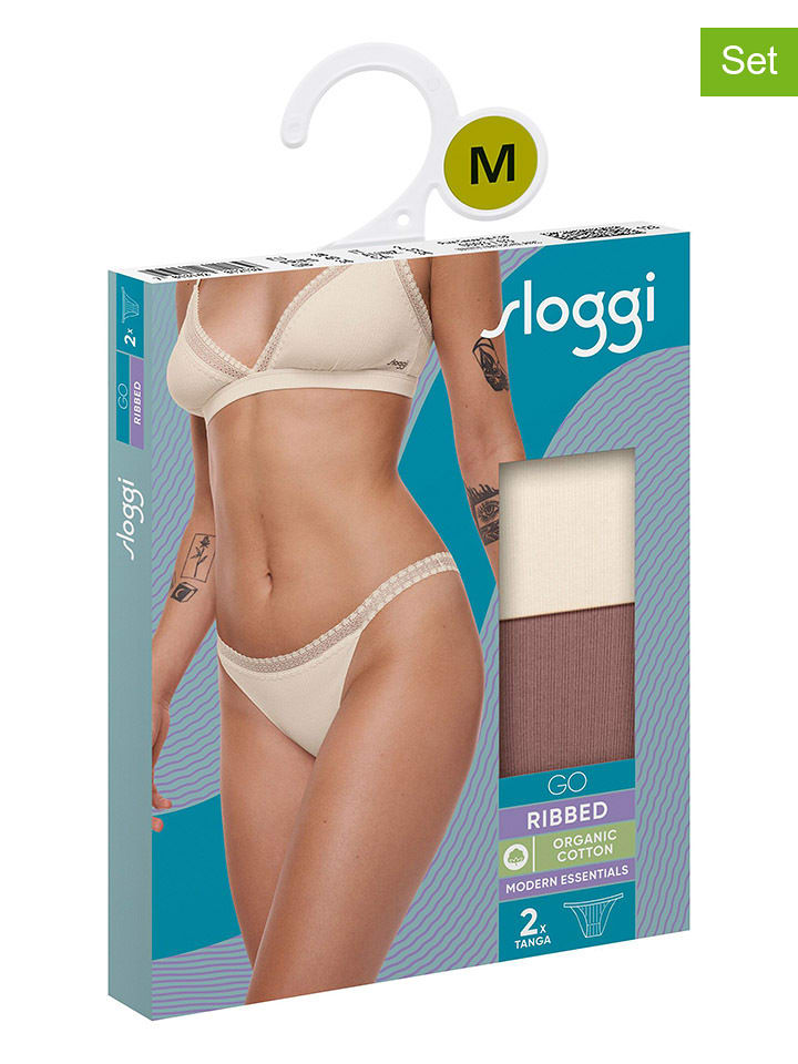 Sloggi 2er-Set: Slips "Go" in Creme/ Hellbraun - S