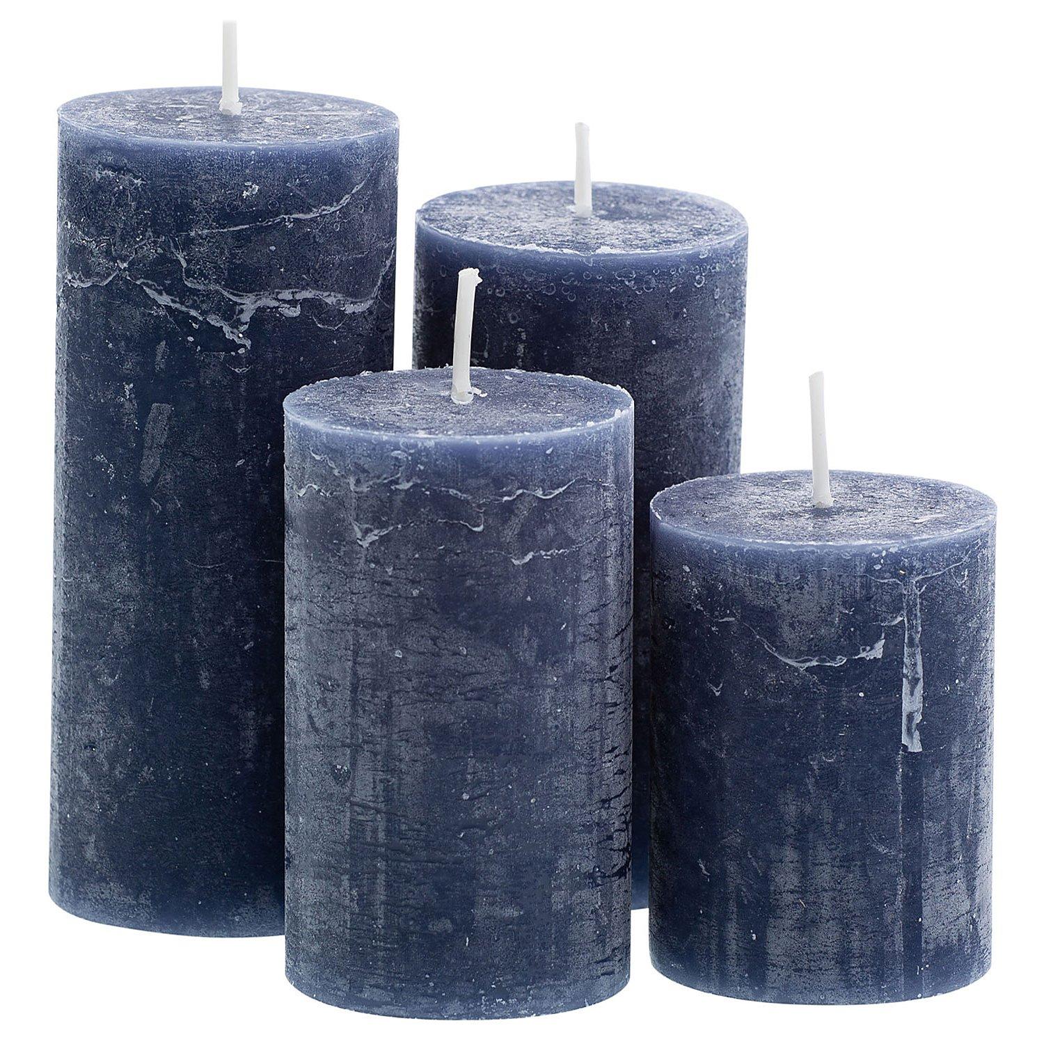 Rustikale Kerzen, blau, abgestuft, 4 Stück