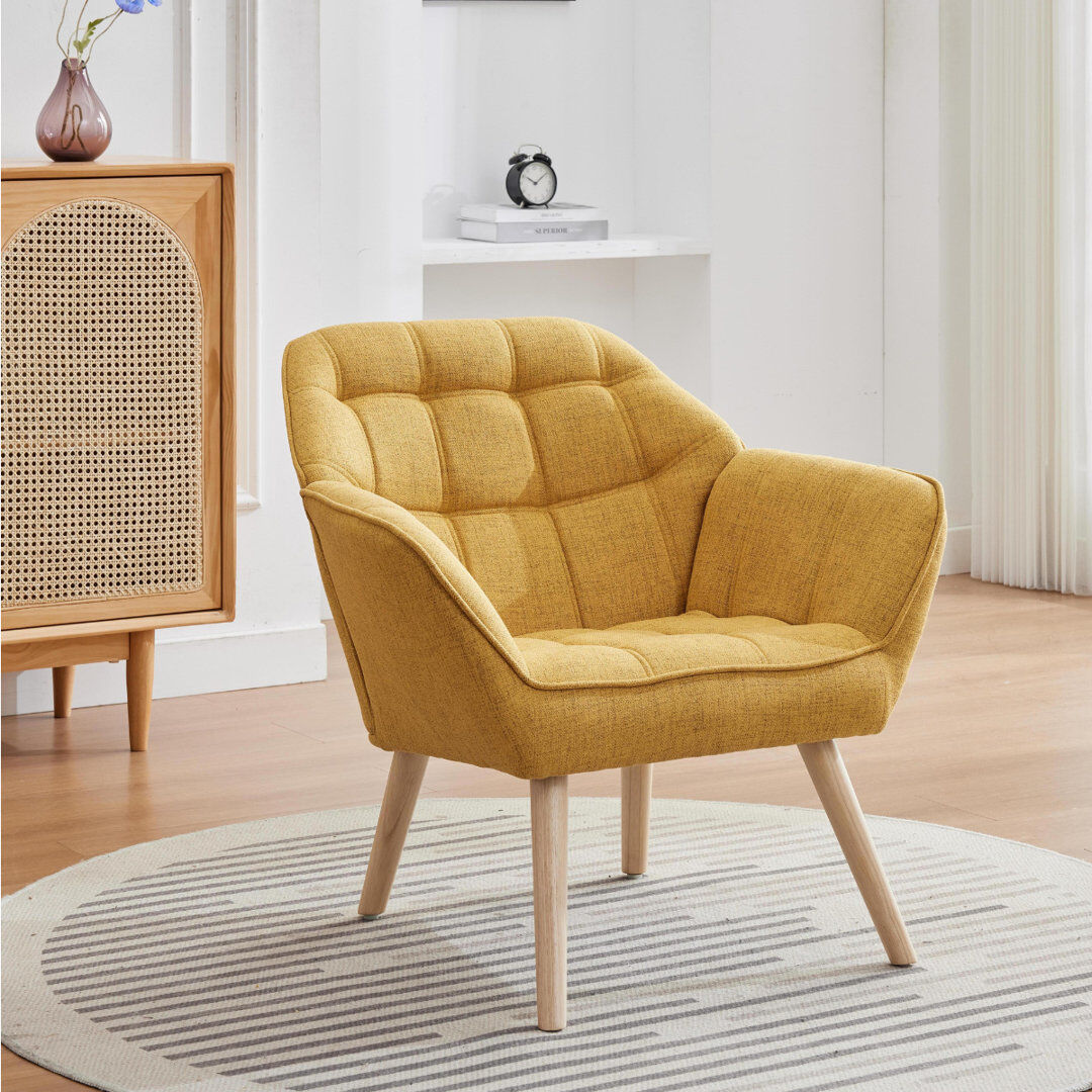 George Oliver Chittum Modern Upholstered Armchair Accent Chair Solid Wood Frame for Living Room Yellow 79cm H X 80cm W X 73cm D