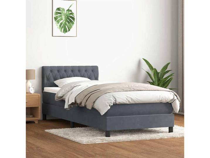 vidaXL Boxspringbett, Boxspringbett mit Matratze Dunkelgrau 80x220 cm Samt