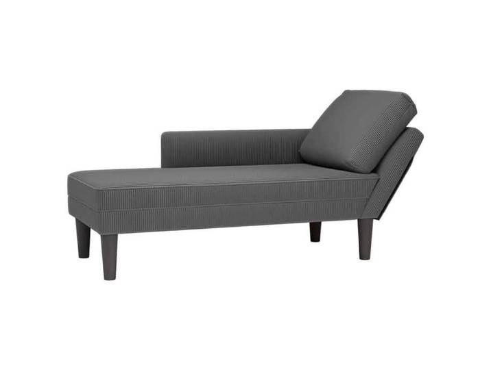 Chaise longue avec coussin gris foncé tissu en velours côtelé canapé-lit chaise de détente chaise longue 4009816