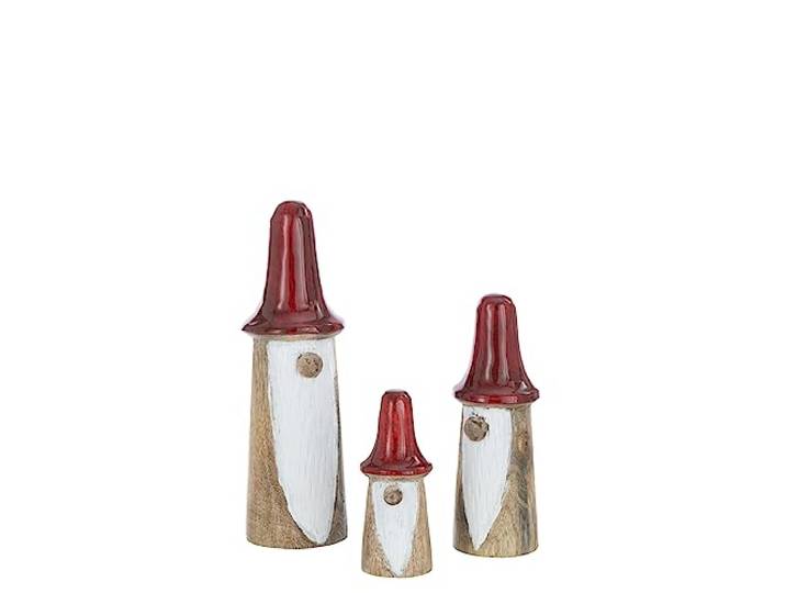 J-Line Set Van3 Kabouters Paddenstoelen Hout Naturel/Rood
