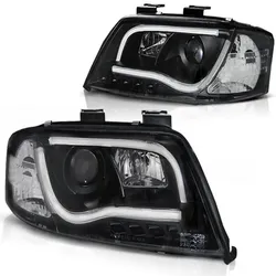 LED Tagfahrlicht Design Scheinwerfer passend für Audi A6 4B 97-01 schwarz