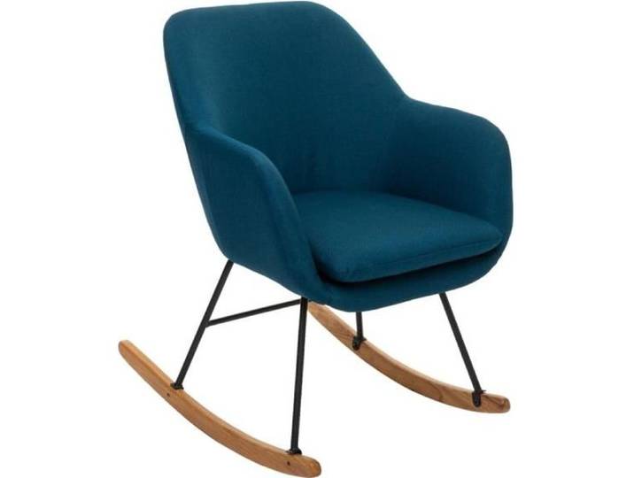 Fauteuil à bascule - ATMOSPHERA - Rocking Chair en tissu - Bleu - Déhoussable - Style Scandinave Moderne