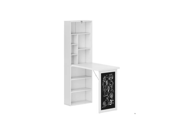 Wall-mounted computer desk folding desk with blackboard and bookshelves versatile suspended desk suitable for home offices white