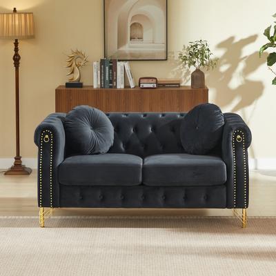 Loedds 60.5-Inch Velvet Chesterfield Sofa with Tufted Detail & Pillows & Nailhead Trim