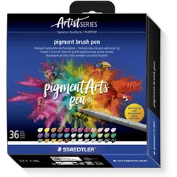 STAEDTLER® pigment brush 371 Fasermaler mit Pinselspitze, Kartonetui mit 36 Fasermalern in sortierten Farbe