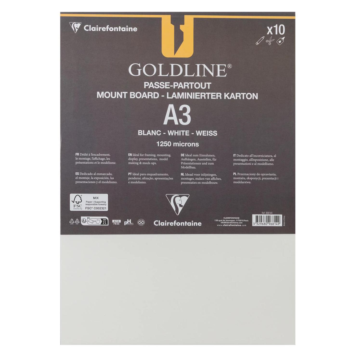 Clairefontaine Goldline Passepartoutkarton A3, 10 Bogen 1,25mm - Weiss (10x) (96814C)