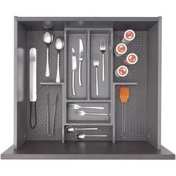 Ninka Besteckeinsatz mit Trenner Basis-Set 4 Tiefe 500/550mm, dunkelgrau, Besteckkasten, Grau