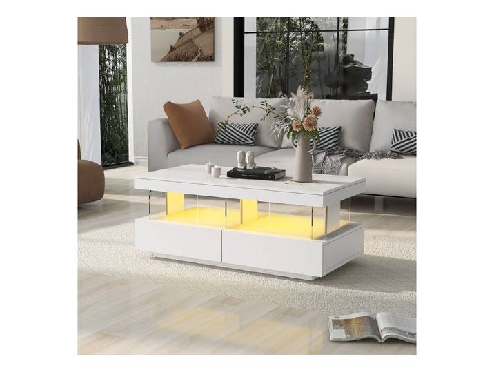 OKWISH Couchtisch Beistelltisch 100x60x49,5 cm mit Hochglanz und LED-Beleuchtung (Packung, 1-St., mit LED-Beleuchtung), Moderner Hochglanz-Sofatisch Wohnzimmertisch Hochglanzoberfläche