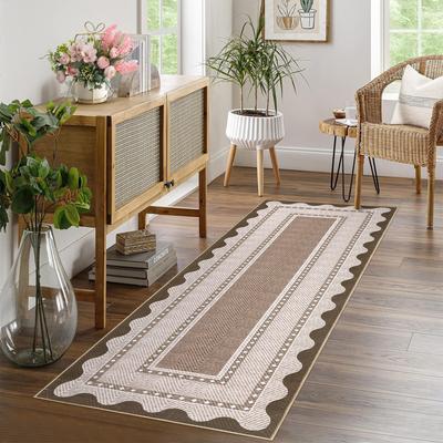 Garvee Herringbone Pattern Bordered Washable Area Rug