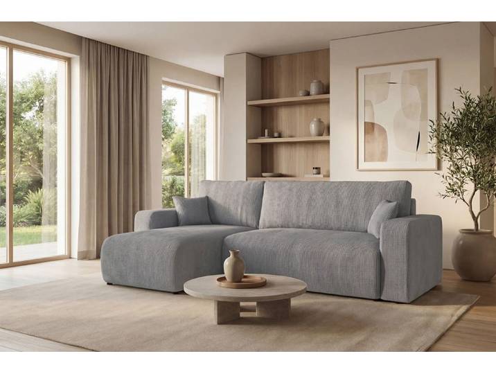 Designer Ecksofa Calva mit Schlaf- und Klappfunktion in Cord - Cord - Grün - Rechts - Luxusbetten24