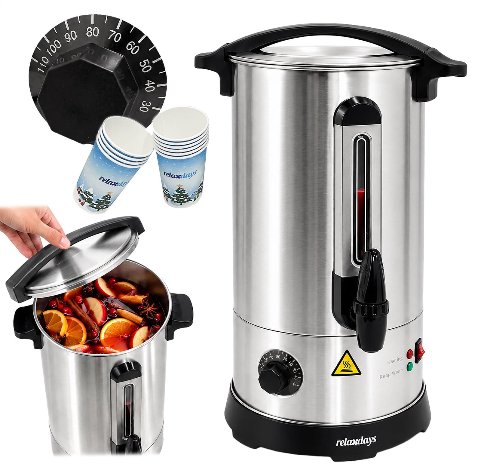 Dripio Glühweinpan 10 liter met tappunt en thermostaat, zilverkleurig