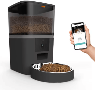 Inspire Picks Smart Automatic Pet Feeder With Camera Automatic Cat Feeder With Timed Feeding, HD Monitoring & Dual Bowls 4l 1 Bowl Black