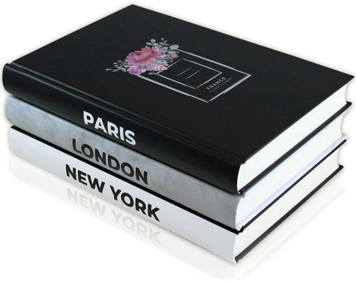 Decoratieve Boeken Set van 3 met Steden Thema, Lege Pagina's, Zwart, A5