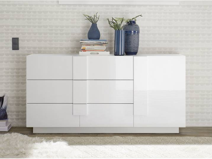 Bahut 1 porte 3 tiroirs Kaspi blanc brillant - Basika