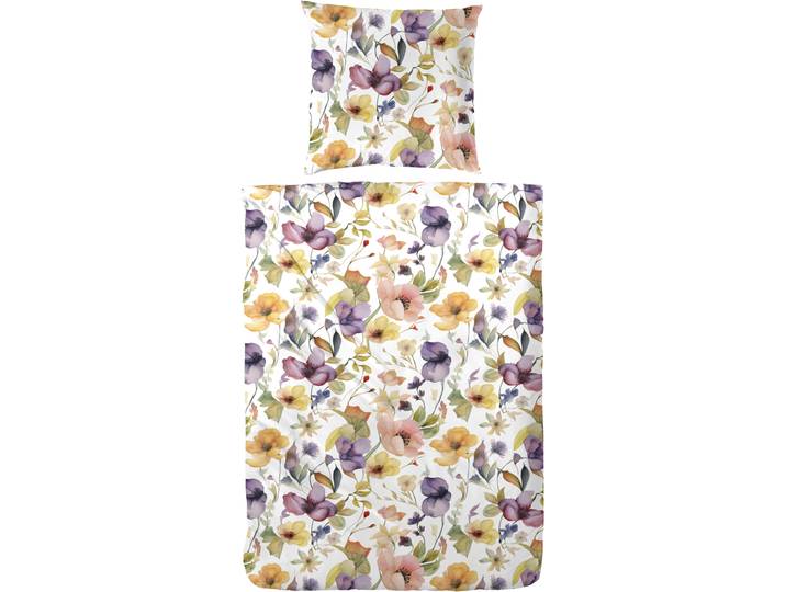 Bettwäsche PRIMERA Primera Mako-Satin-Bettwäsche Viola , gelb, B/L: 135cm x 200cm, 1 Stk., 1 Stk., Mako-Satin, B/L: 80cm x 80cm, 2 Stk., Mako-Satin, Obermaterial: 100% Baumwolle, Bettwäsche, Bettwäsche, mit einem kräftigen Blumenmuster