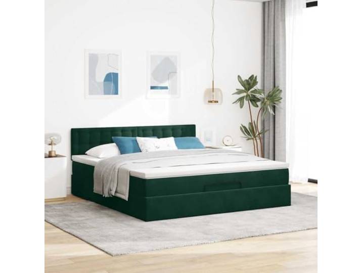 KTHLBRH Boxspringbett 160 x 200 cm Samt grün mit Matratze Hydraulisches Heben, Taschenfedern, Matratzenbezug inklusive, Lattenrost
