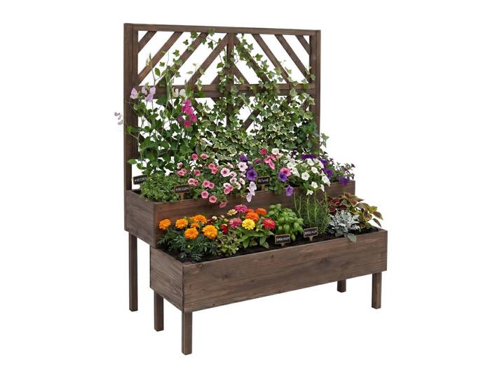 Relaxdays Blumenkasten Dunkelbraun 2er-Set Holz mit Spalier 135x109x62 cm, 109x135x62 cm, Dekoration, Blumen & Blumentöpfe, Übertöpfe