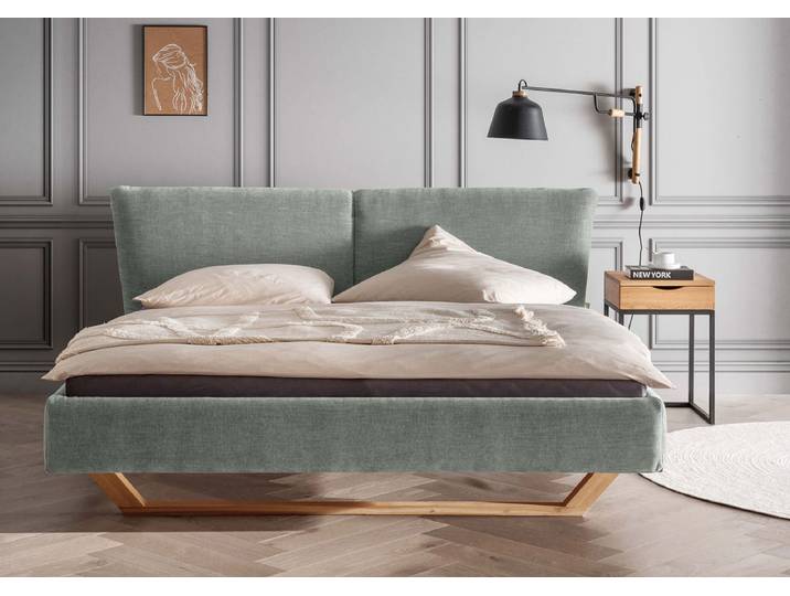 Polsterbett 160x200cm 'Monaco' Wildeiche Stoff Water-Green