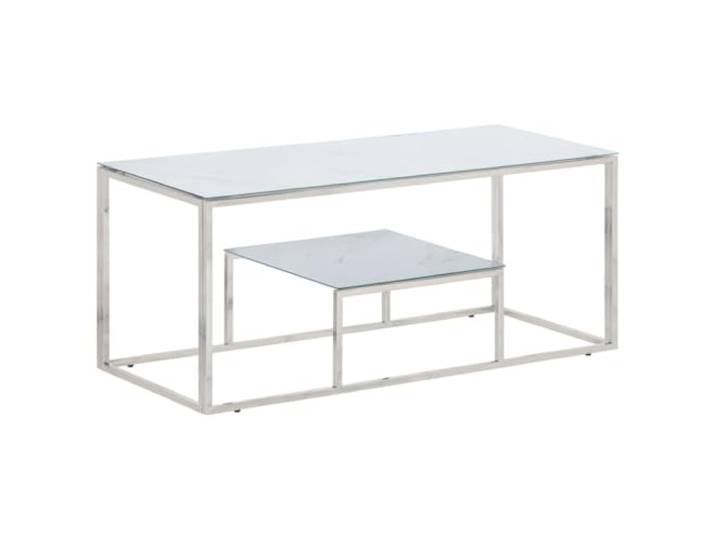 GHVBNMF Couchtisch Silbern Edelstahl Hartglas Marmor-Optik 110x45x45 cm Moderner Sofatisch mit weißer Glasplatte in Marmor-Optik und Silber-Metallgestell für Ihr Wohnzimmer: 110 x 45 x 45 cm.