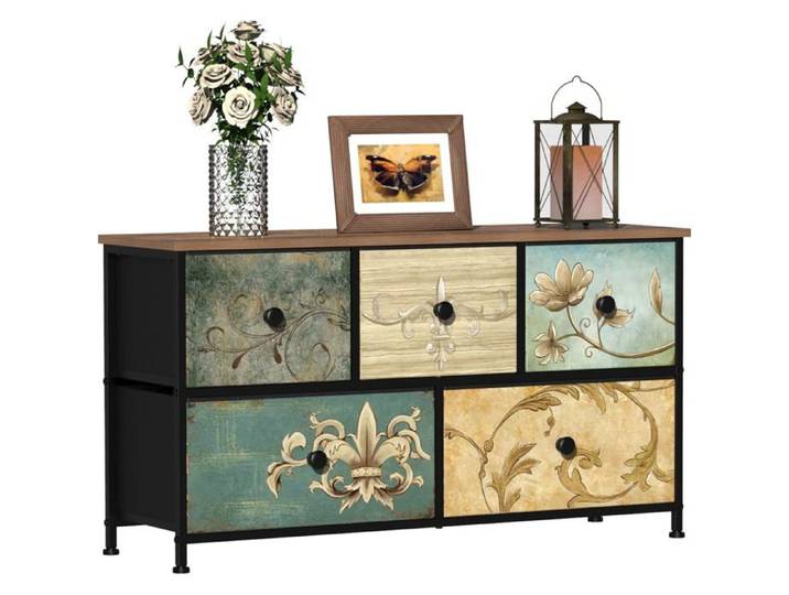 Commode À 5 Tiroirs Larges Pour Chambre À Coucher Meuble Tv Avec Tiroirs De Rangement Pour Placard Salon Chambre D'Enfant Couloir