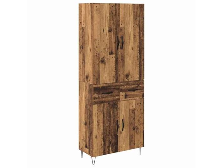 Kaorsrow Highboard 2-teilig Altholz-Optik mit Glas 69,5x34x180 cm Stabiler Stand-Schrank fürs Esszimmer und Wohnzimmer mit D-Pull-Griffen aus Metall und übersichtlicher Sortierung.