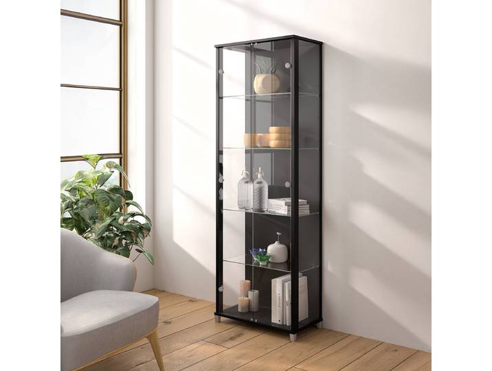 Vitrienschrank 58 cm mit 4 Böden 58 x 172 x 32cm ohne Beleuchtung Schwarz/Eiche Schwarzbraun Dekor