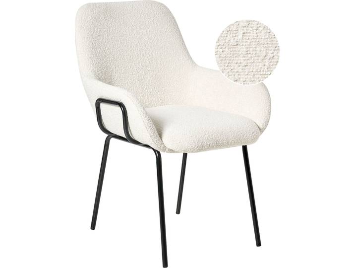 BELIANI Esszimmerstuhl Cremeweiß Bouclé Gepolstert mit Schmalen Armlehnen Schwarzem Metallgestell Modernes Design Polsterstuhl Teddyfell Stuhl