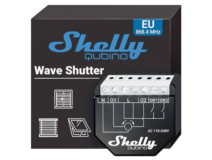 Shelly Qubino Wave Shutter – Slimme Rolluikmodule│ 2 Kanalen – 10A per Kanaal│Energiemeter│Z-Wave Gateway Vereist│Timers & Slimme Scènes