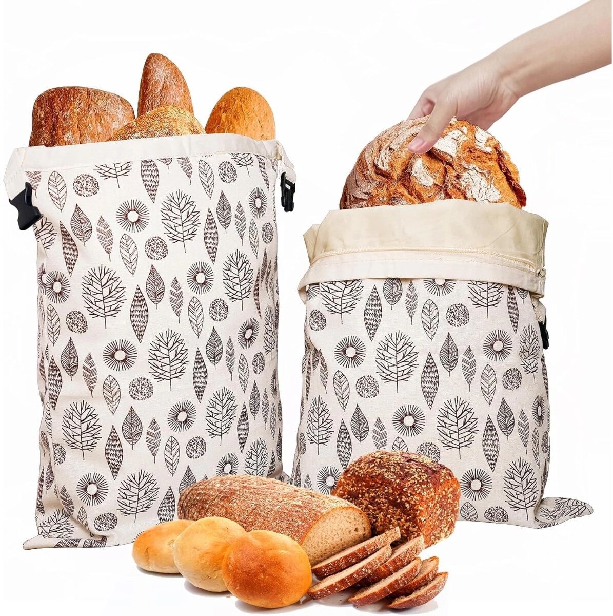INF Wiederverwendbare Canvas-Brotbeutel x2 mit Bienenwachs-Baumwollauskleidung und Reißverschluss