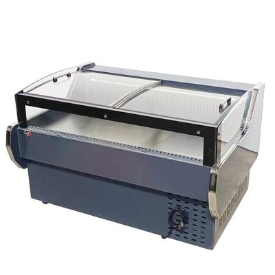 Romux® Kühltheke für Feinkost mit Niedrigem Gebogenem Glas Schwarz 470 Liter Umluftkühlung 200 cm | Professionelle Kühlvitrinen