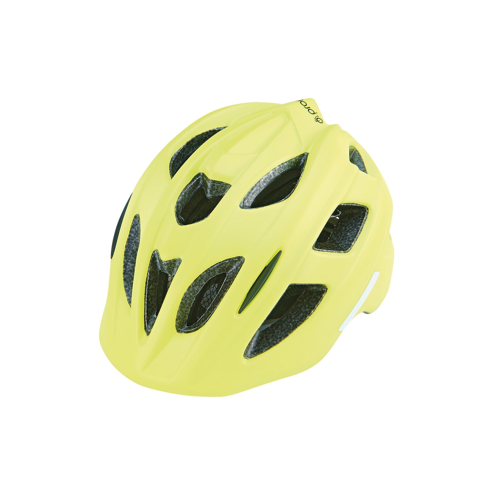 Kinder-Fahrradhelm, Inmold Technologie, mit LED-Licht, reflektierenden Gurbändern und 5 Reflektionsstreifen, Größe: 48-53 cm, Farbe: neongelb