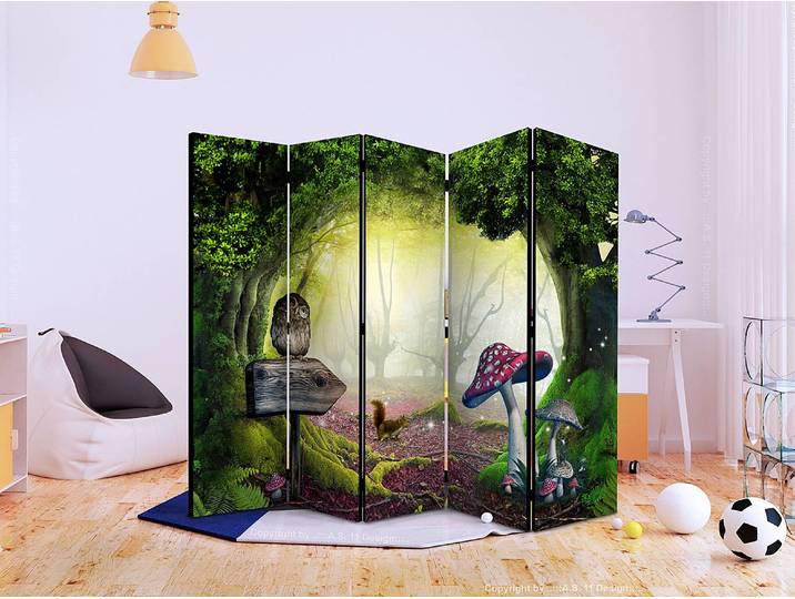 Paravent Le coin des hiboux acoustique Non-tissé sur pin massif Multicolore 225 x 172 x 3cm