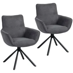 MODFU Esszimmerstuhl 2er Set drehbar 360 Grad mit Armlehnen Dunkelgrau 87x67x64 cm Samtoptik Polster Metallbeine modern