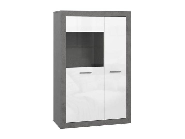 Newroom Vitrine Betonoptik 93 cm Vitrine Betonoptik Modern Vitrinenschrank Glasvitrine Wohnzimmer
