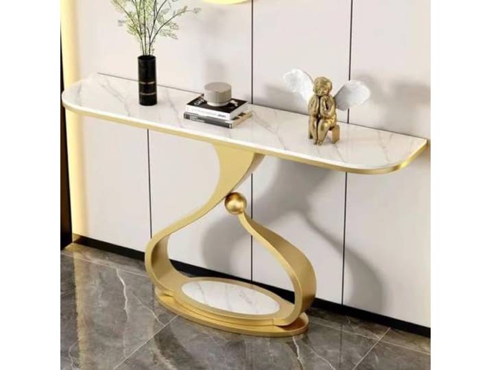 Halbmond-Konsolentisch Schieferplatte, schmaler Tisch den Eingangsbereich Moderner luxuriöser Konsolentisch, zur Wandaufstellung für die Wohnraumdekoration(Gold A,120cm/47.2in)
