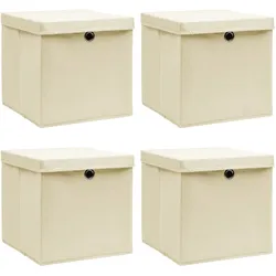vidaXL Aufbewahrungsboxen mit Deckel 4 Stk. Creme 32x32x32 cm Stoff