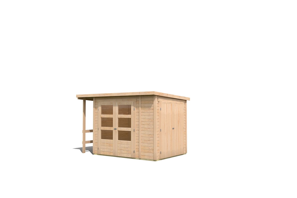 KARIBUHOLZT GH Multi PD natur 303x187x218 mit Schrank und Anbaudach 16954057