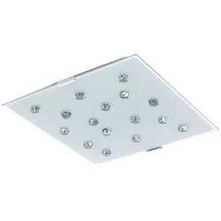 LED Deckenlampe weiß Küchenleuchte Flurlampe Glas satiniert, Glassteine klar, 12W 1020lm warmweiß, LxH 29 x 7,5 cm, Eglo 93417