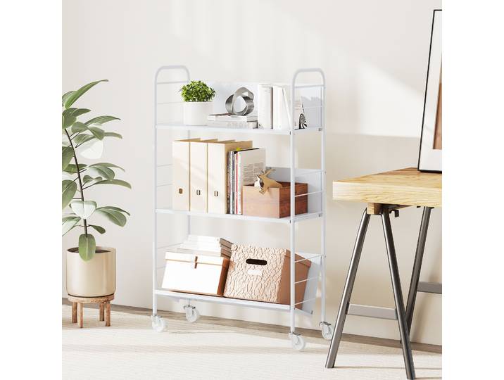 HOMCOM Chariot Porte-livres Moderne 3 Niveaux Roulettes Blanc